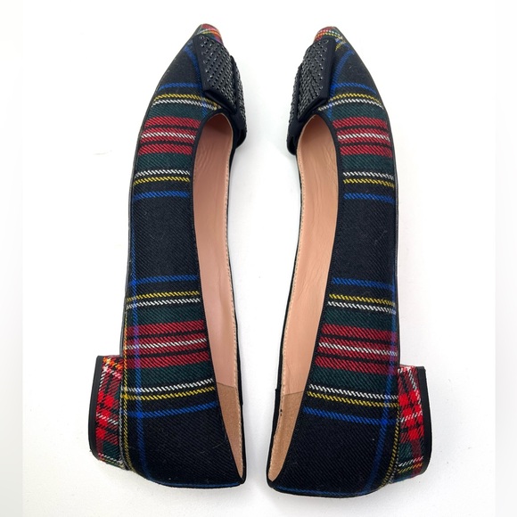 J. Crew Pointy Toe Tartan Plaid Flats with Crystal Embellished Bow - Picture 6 of 11